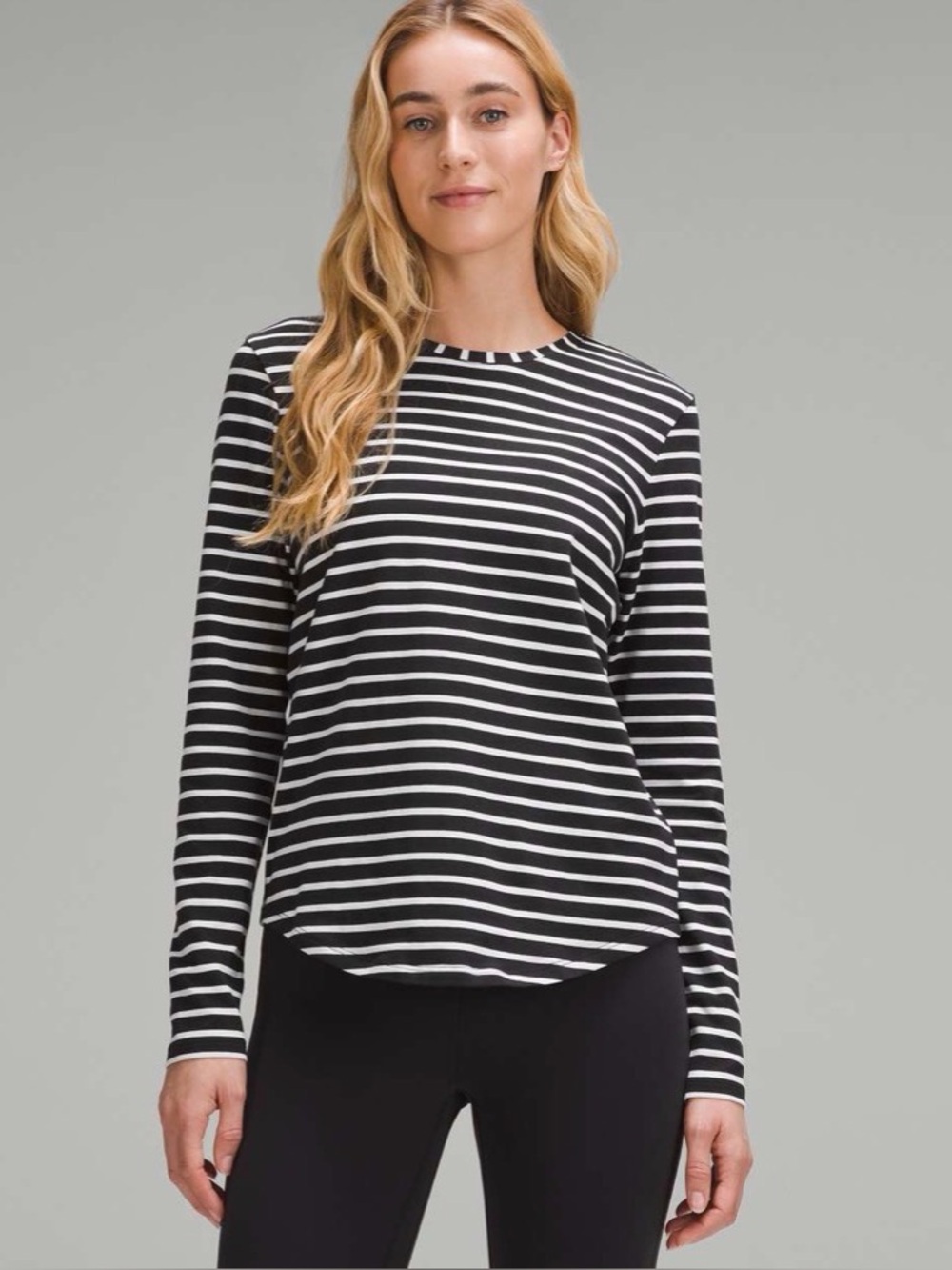 lululemon athletica Yachtie Black and White Striped Crew Tee